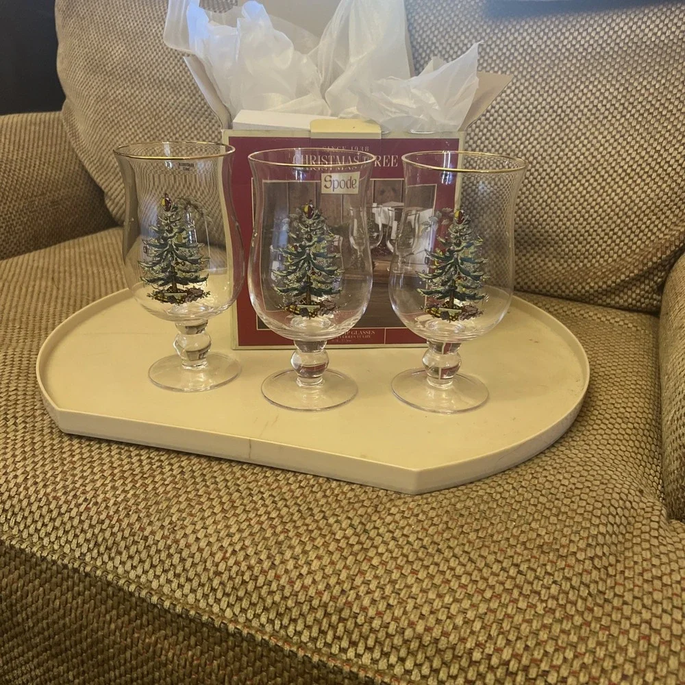 New Spode Christmas Tree Tulip Glasses 17oz – Set of 3 Holiday Drinkware NIB